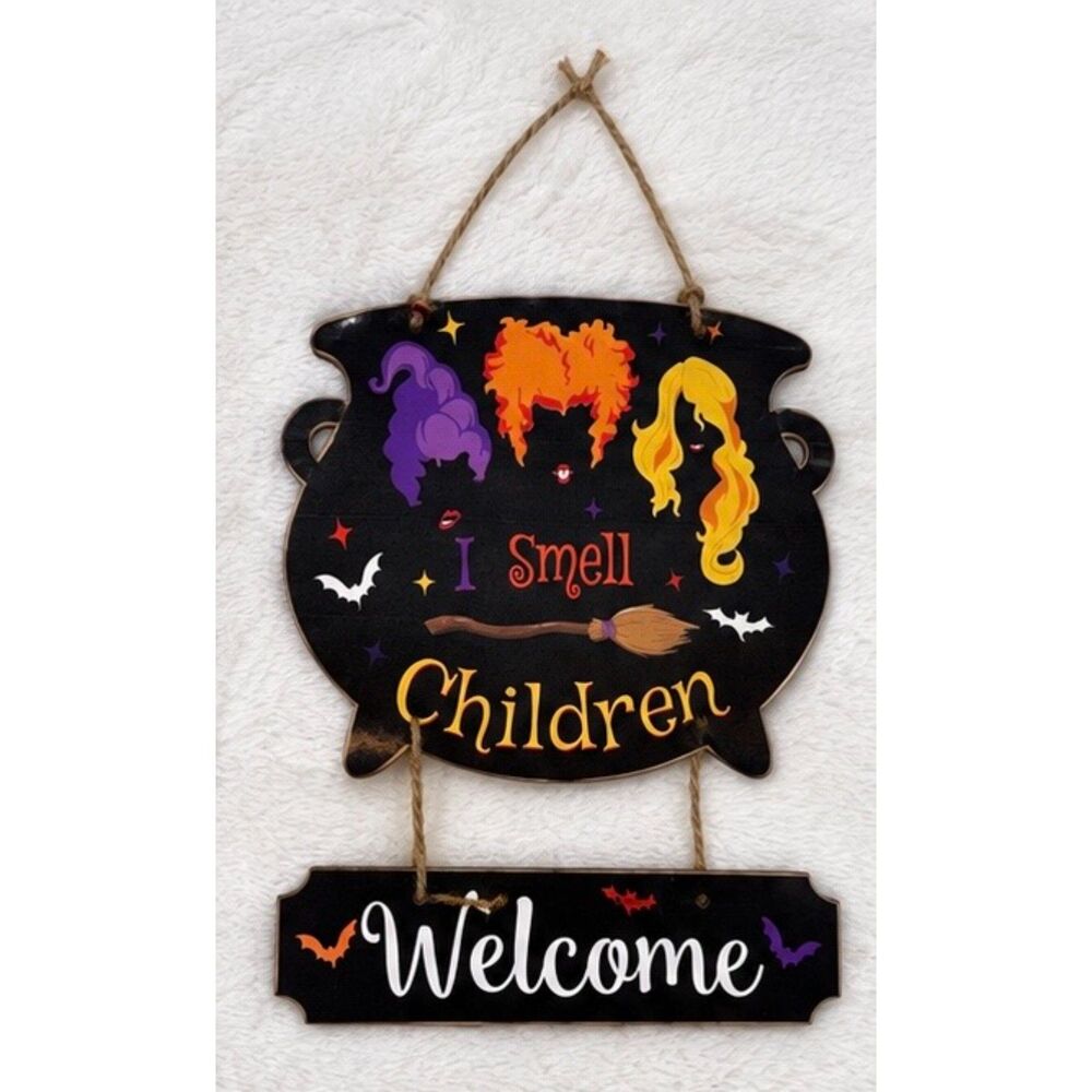 Hocus Pocus Inspired I Smell Children Halloween Witch Welcome Hanging Sign